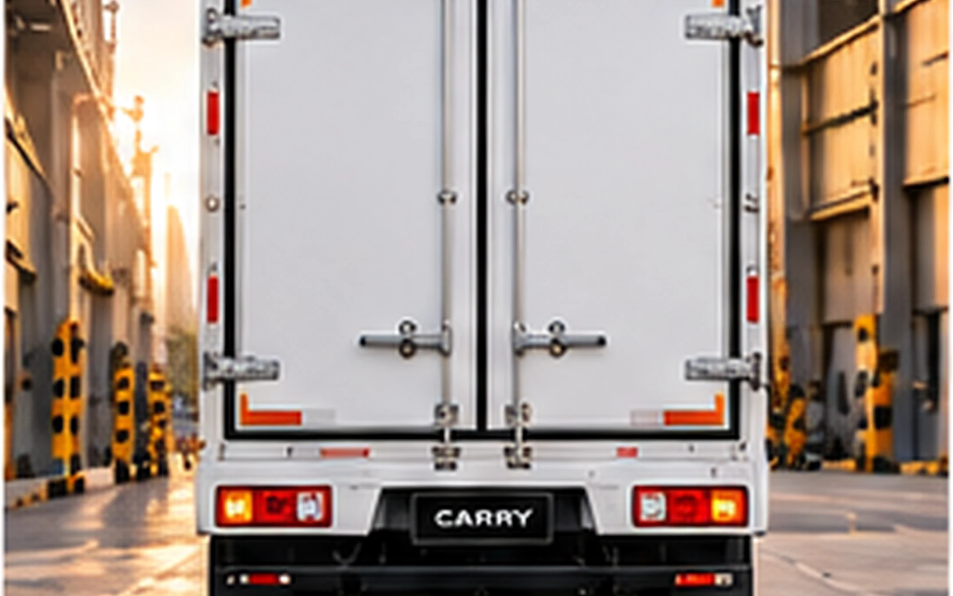 Rear of the CARRY with both box doors closed and tail lamps on each side